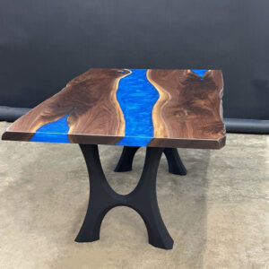 Custom Black Walnut Live Edge River Table with Haru Steel Base & Cobalt Blue Metallic Epoxy - 043