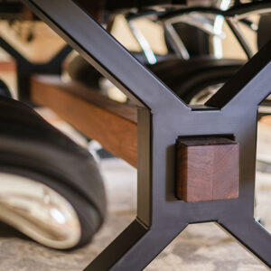 Custom Handcrafted Black Walnut Live Edge Conference Table with X-Beam Steel Base with Walnut Beam & Solid Black Epoxy - 062 - Under