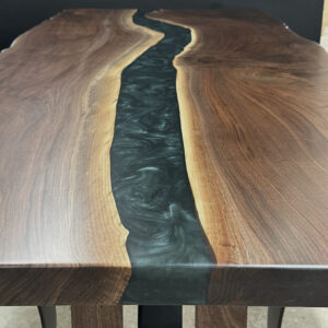 Custom live edge Black Walnut River Dining Table withJackso n Green Metallic epoxy - 026