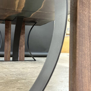 Custom live edge Black Walnut River Dining Table with Tri Arch Steel Base and Jackson Green Metallic epoxy - 026 - Underneath
