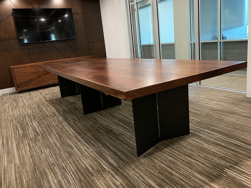 Custom Black Walnut River Traditional Conference Table with Bent V Steel Base - 031