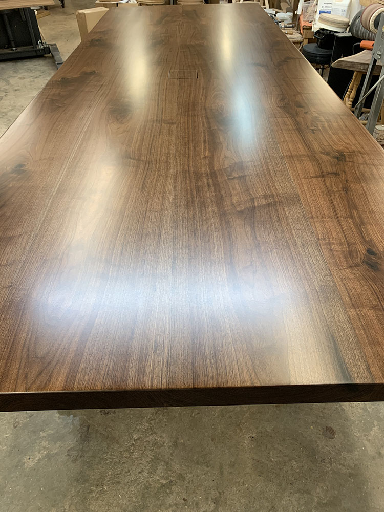 Custom Black Walnut River Traditional Conference Table with Bent V Steel Base - 031 - Up Close