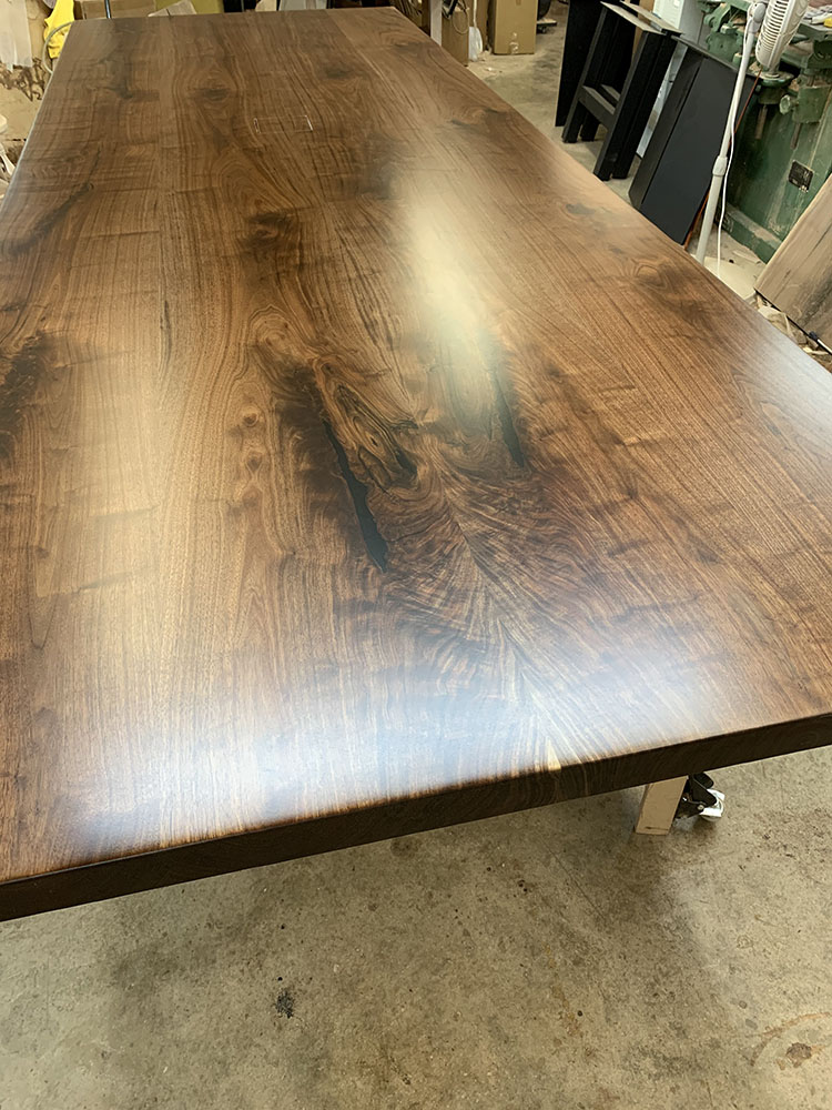 Custom Black Walnut River Traditional Conference Table with Bent V Steel Base - 031 - Top