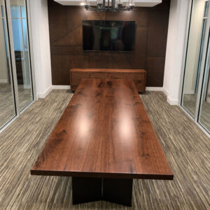 Custom Black Walnut River Traditional Conference Table with Bent V Steel Base - 031