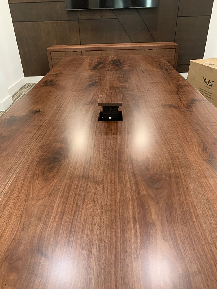 Custom Black Walnut River Traditional Conference Table with Bent V Steel Base - 031