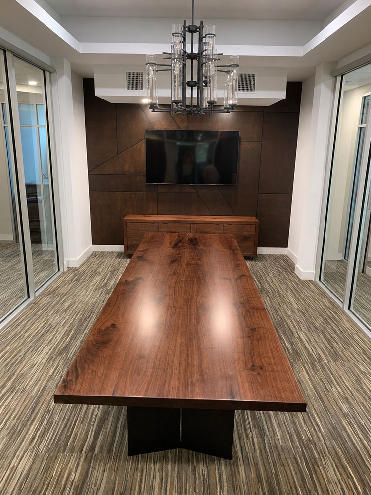 Custom Black Walnut River Traditional Conference Table with Bent V Steel Base - 031