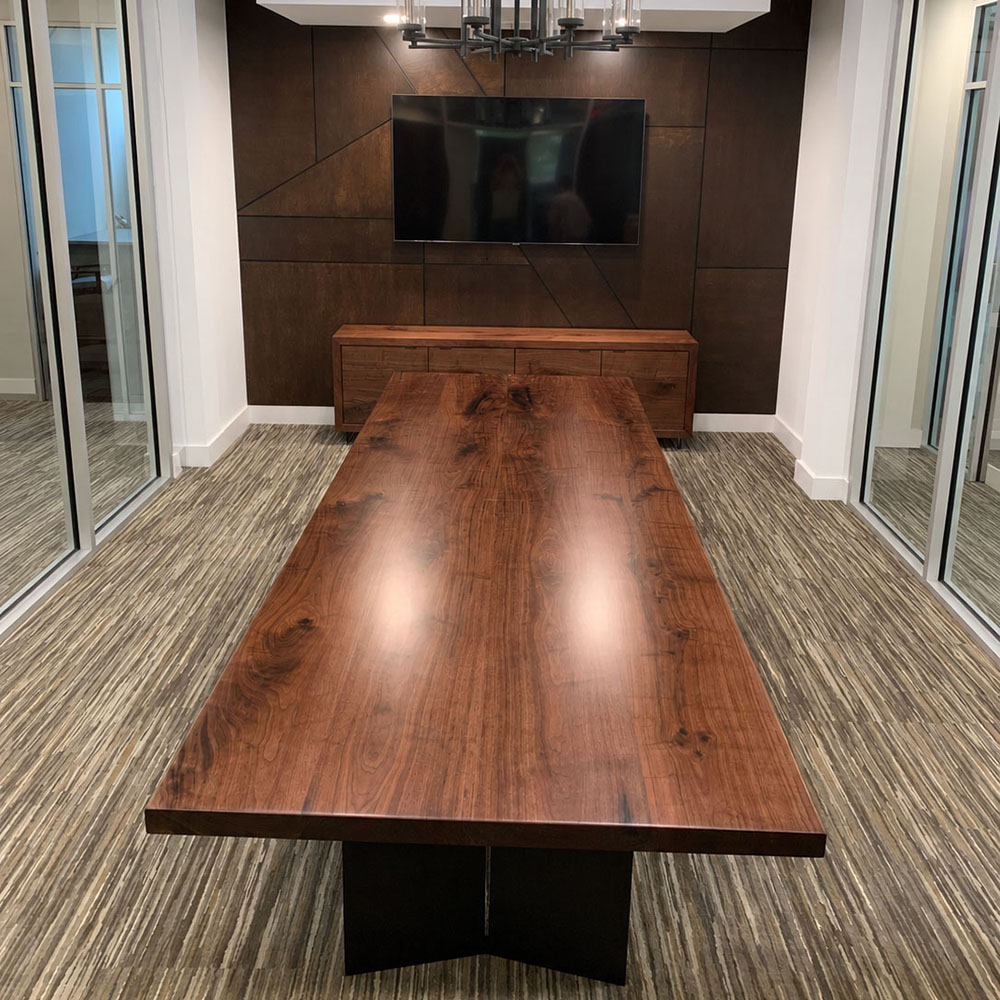 Custom Black Walnut River Traditional Conference Table with Bent V Steel Base - 031