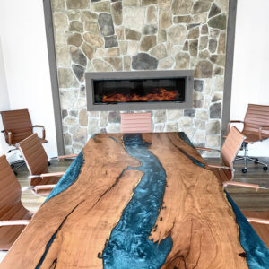Custom Handcrafted Cedar Live Edge Turquoise River Conference Table with X-Beam Steel Base - 060