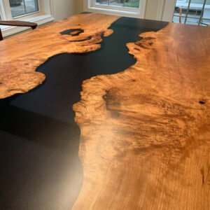 Custom live edge Cherry River Dining Table with U Steel Legs and Black Solid epoxy - 029 - Close Up Detail
