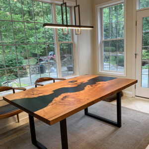 Custom live edge Cherry River Dining Table with U Steel Legs and Black Solid epoxy - 029