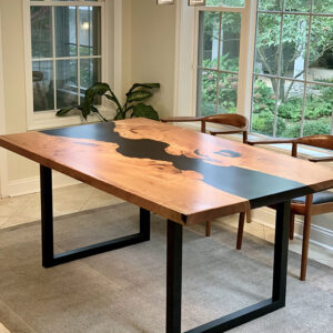 Custom live edge Cherry River Dining Table with U Steel Legs and Black Solid epoxy - 029