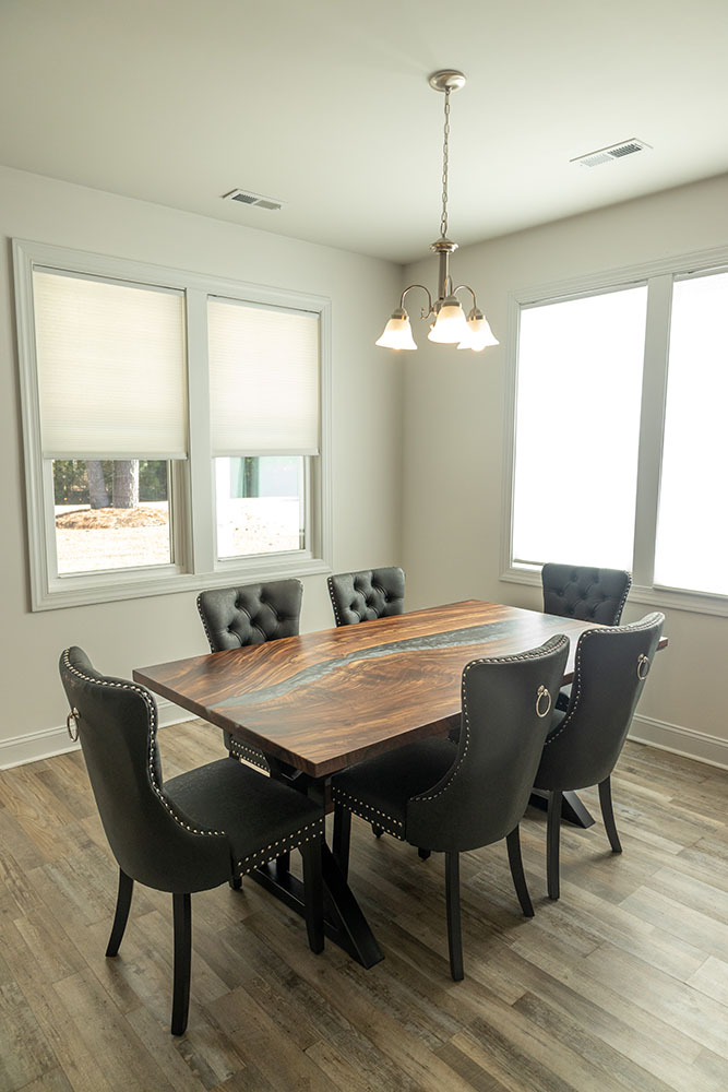 Custom Handcrafted Claro Walnut Live Edge Dining Table with X-Beam Steel Base and Dauphin Metallic Epoxy - 066
