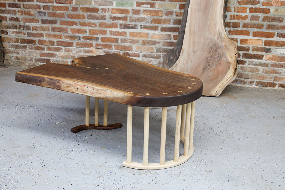 Custom Handcrafted Black Walnut Colonnade Coffee Table with Maple Wood Base - 059