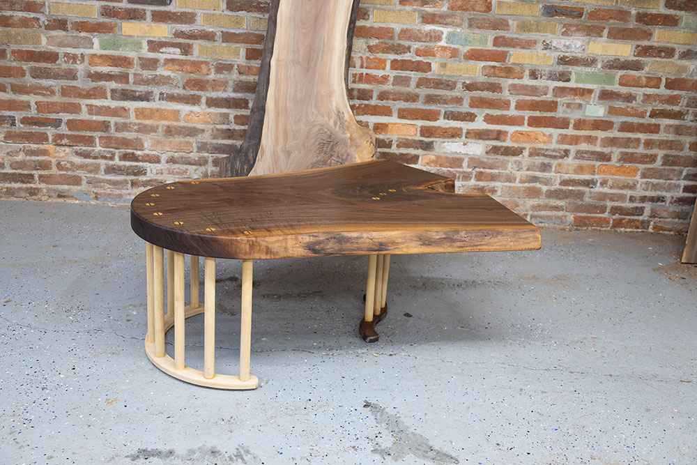 Custom Handcrafted Black Walnut Colonnade Coffee Table with Maple Wood Base - 059