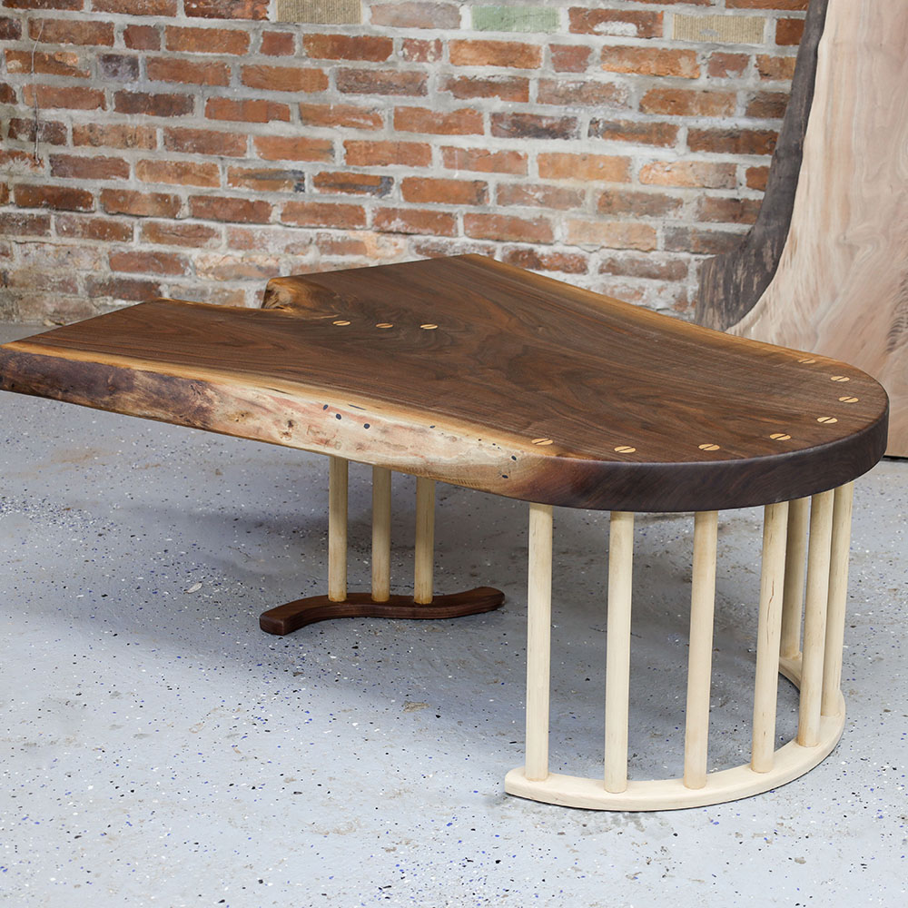 Custom Handcrafted Black Walnut Colonnade Coffee Table with Maple Wood Base - 059
