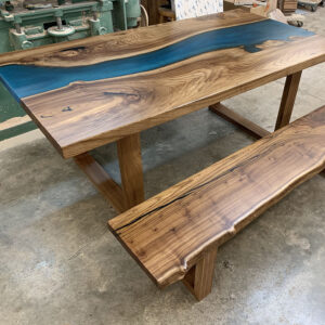Custom Handcrafted English Elm Live Edge River Dining Table with U Wood Base - 051
