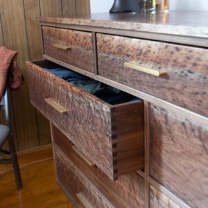 Custom Handcrafted Figured Black Walnut Solid Wood Contemporary Dresser - 065 - Drawer out