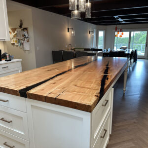 Custom Figured Maple Kitchen Island with Built-In Cabinet Base - 068 - Solid Slab Style