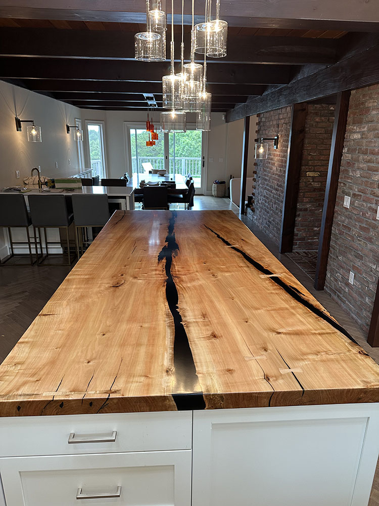 Custom Figured Maple Kitchen Island with Built-In Cabinet Base - 068
