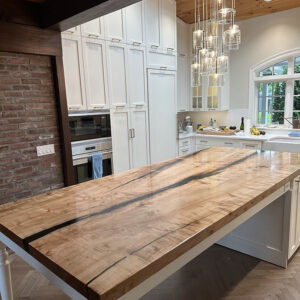Custom Figured Maple Kitchen Island with Built-In Cabinet Base - 068