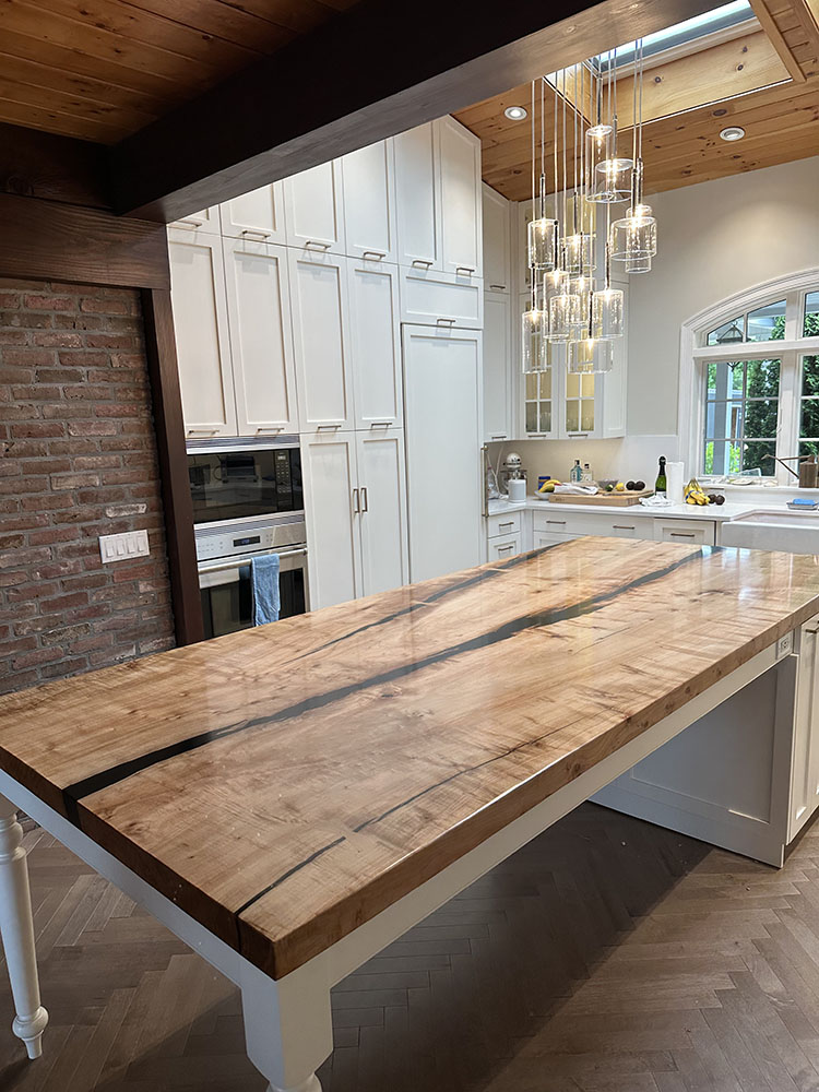 Custom Figured Maple Kitchen Island with Built-In Cabinet Base - 068