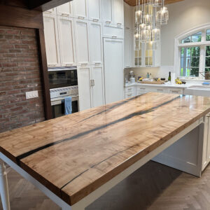 Custom Figured Maple Kitchen Island with Built-In Cabinet Base - 068