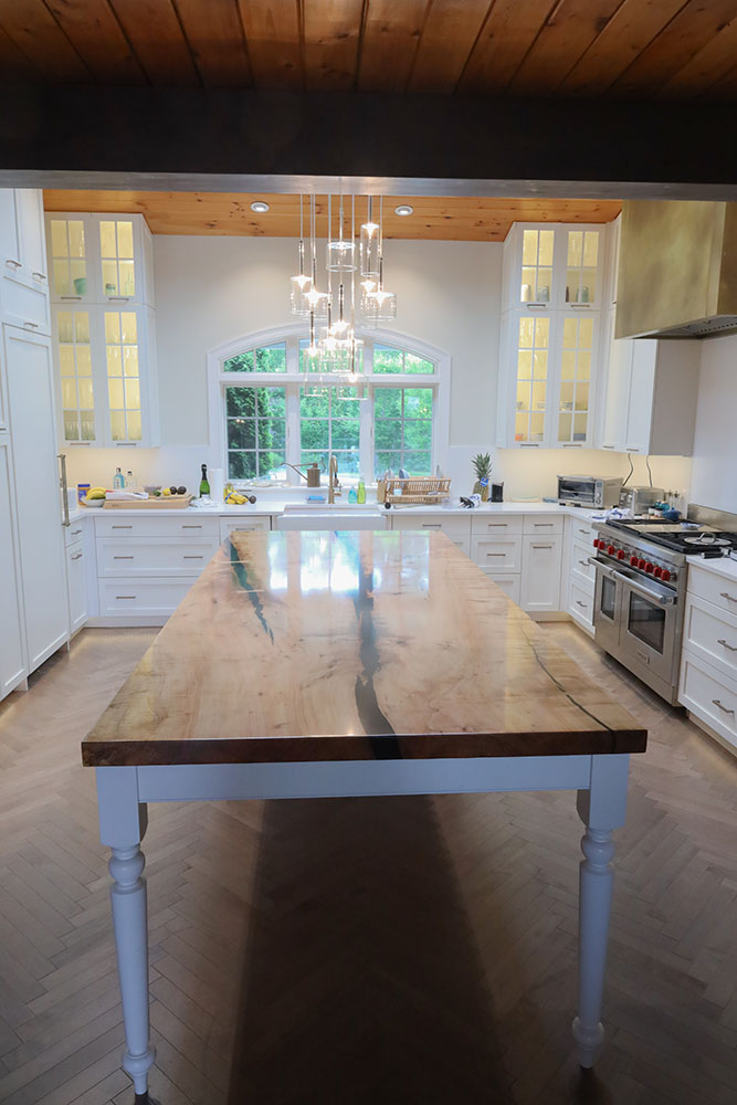 Custom Figured Maple Kitchen Island with Built-In Cabinet Base - 068