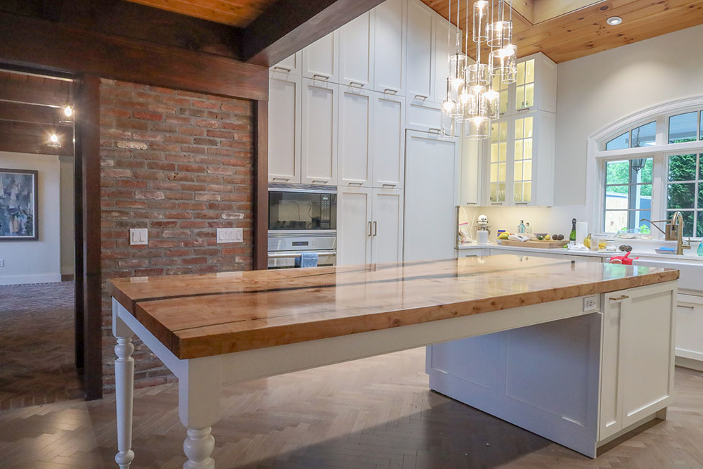 Custom Figured Maple Kitchen Island with Built-In Cabinet Base - 068