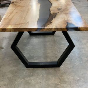 Maple Live Edge River Dining Table with Octagon Steel Base & Solid Grey Epoxy - 033 - End