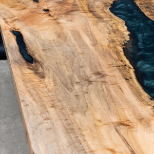 Custom Maple Live Edge River Table with Faras Steel Base & Emerald Metallic Epoxy - 036 - Detail