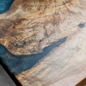 Custom Maple Live Edge River Table with Faras Steel Base & Emerald Metallic Epoxy - 036 - Grain Detail