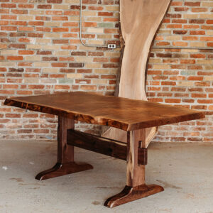 Custom Oregon Black Walnut Live Edge Dining Table with Walnut Trestle Base - 050