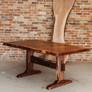 Custom Handcrafted Oregon Black Walnut Live Edge Dining Table with Walnut Trestle Base - 050