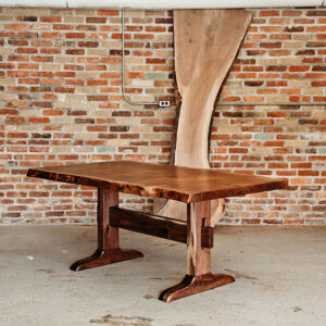 Custom Handcrafted Oregon Black Walnut Live Edge Dining Table with Walnut Trestle Base - 050