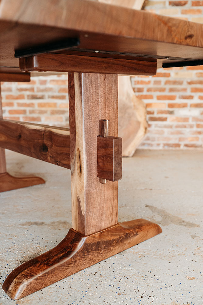 Custom Handcrafted Oregon Black Walnut Live Edge Dining Table with Walnut Trestle Base (U-Leg Wood) - 050