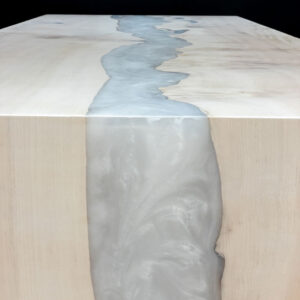 Custom Whitewashed Maple River Dining Table with Waterfall Leg and pearl epoxy - 024
