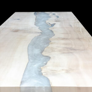 Custom Whitewashed Maple River Dining Table with Waterfall Leg and pearl epoxy - 024 - Top View