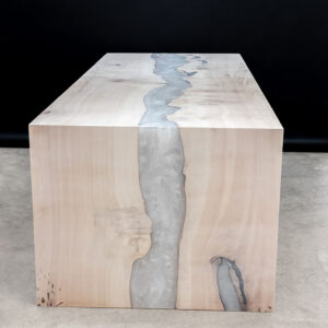 Custom Designed Whitewashed Maple River Dining Table with Waterfall Leg and pearl epoxy - 024